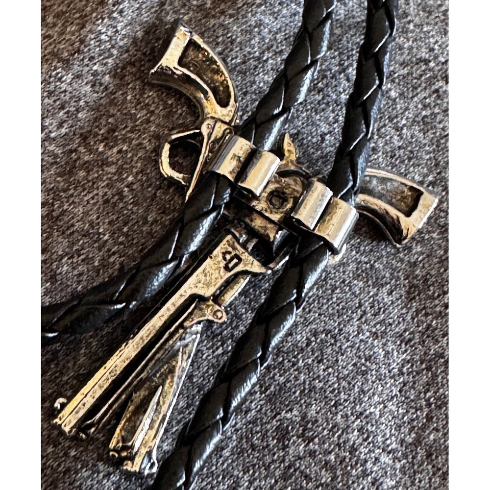Western Express Revolver Bolo Tie Silver Tone Cowboy Rodeo Gun Country - Picture 4 of 5